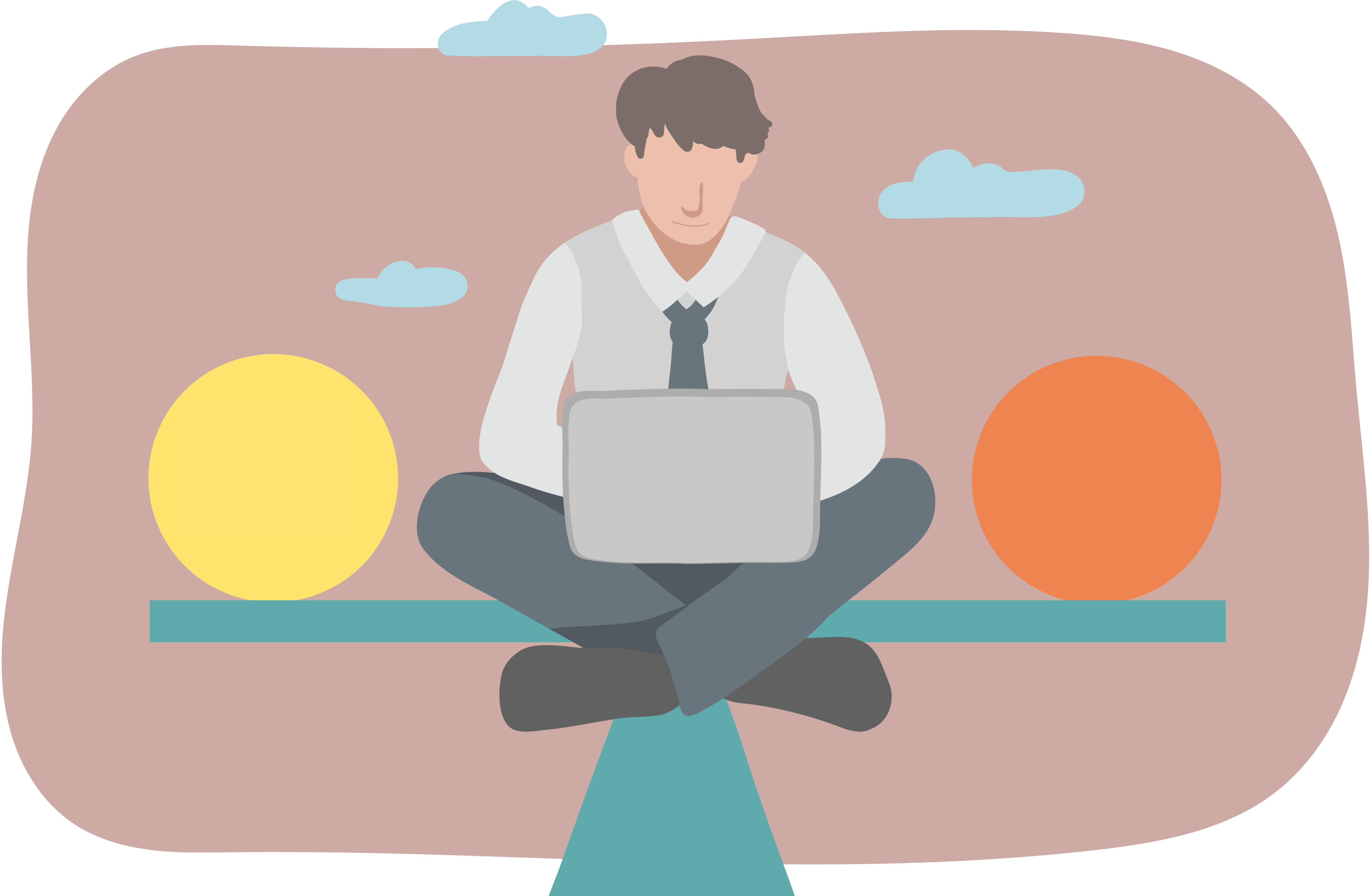 A colorful illustration of a man sitting in the middle of a perfectly balanced scale.